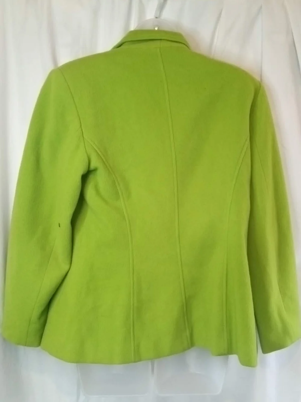 Vintage Wool Gloria Vanderbilt Bright Lime Green Double-Breasted Pea Coat Office